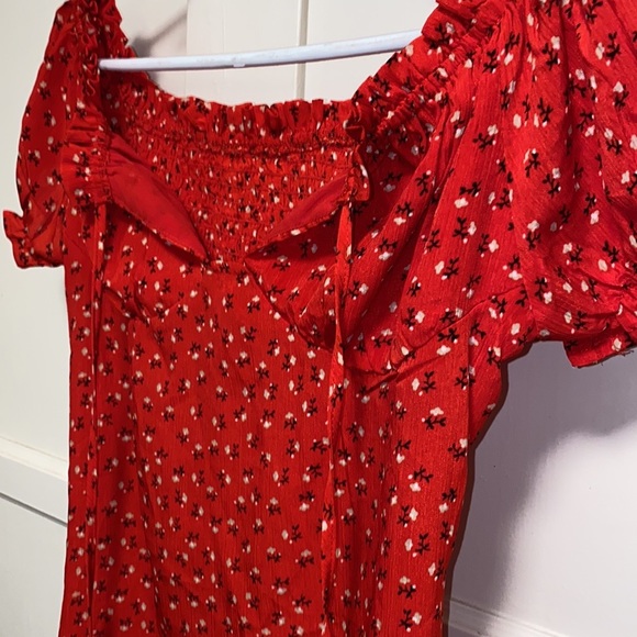 Red Floral Large Off The Shoulder Red Mini Dress - Picture 13 of 15